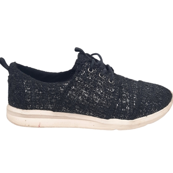 Toms Del Ray Sneaker Black Silver Glitter Wool Size 6‎ Women's - Picture 1 of 11